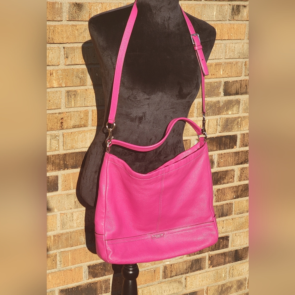 Coach Pebble Leather Hobo Bag Hot Pink